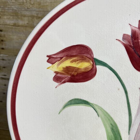 Pottery Guild of America Large Cake Plate-Hand-Painted Tulips-13.5-1940s Vintage - Picture 3 of 15